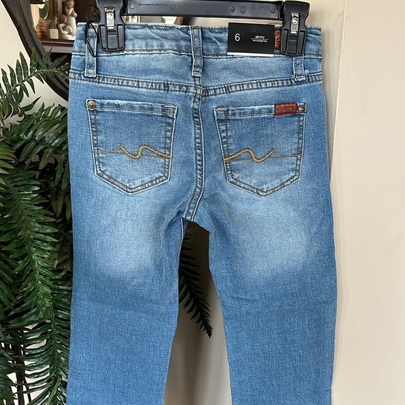 Brand New 7 For All Mankind Flex Stretch Slim Straight Leg Distressed Blue Jeans - Picture 8 of 15